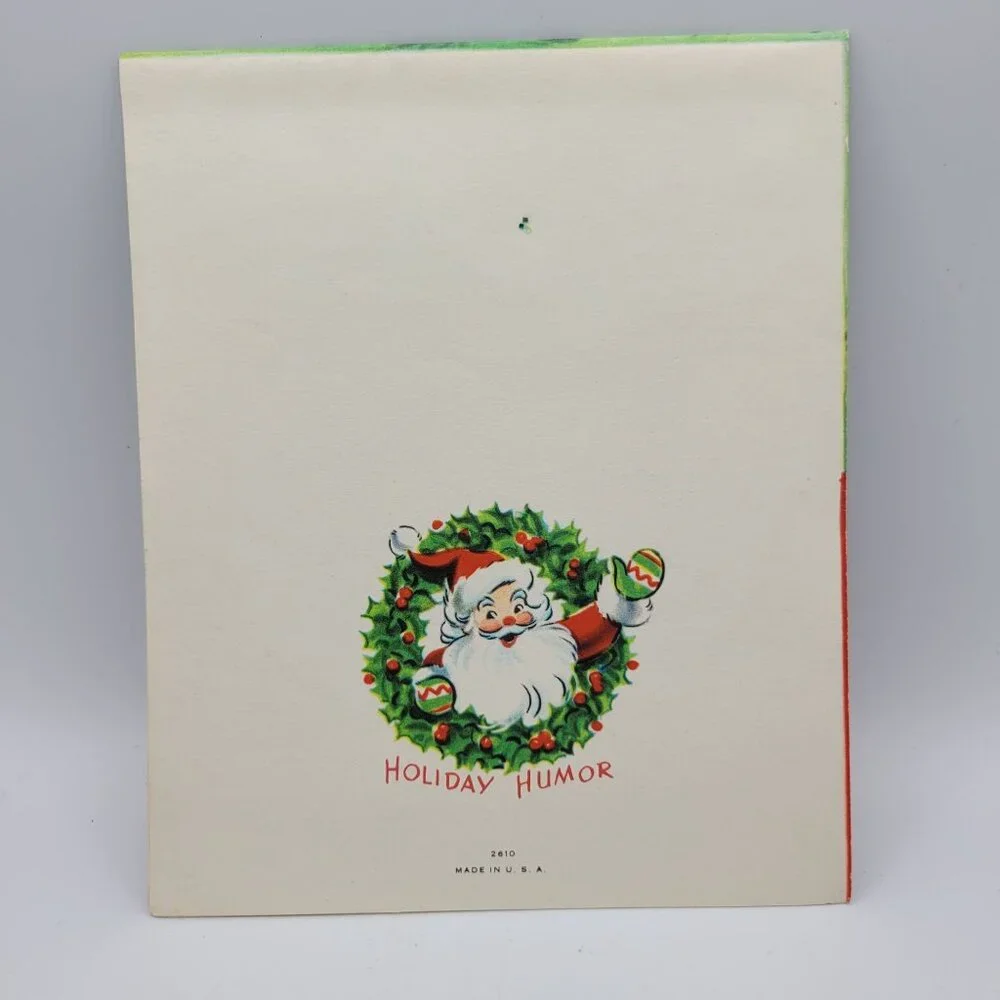 Vintage Holiday Humor Christmas Card With Glitter Accents Retro Signed USA